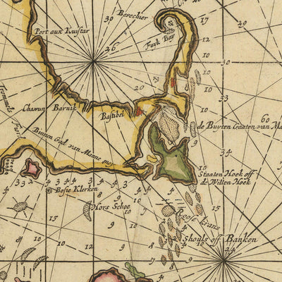 Old New England Nautical Chart by van Keulen, 1695: Cape Cod, Nantucket, Acadia (Nova Scotia)