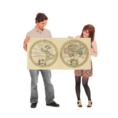 Carte du vieux monde des hémisphères est et ouest par Tavernier, 1661 : la Californie comme île, vents classiques, dessin concentrique