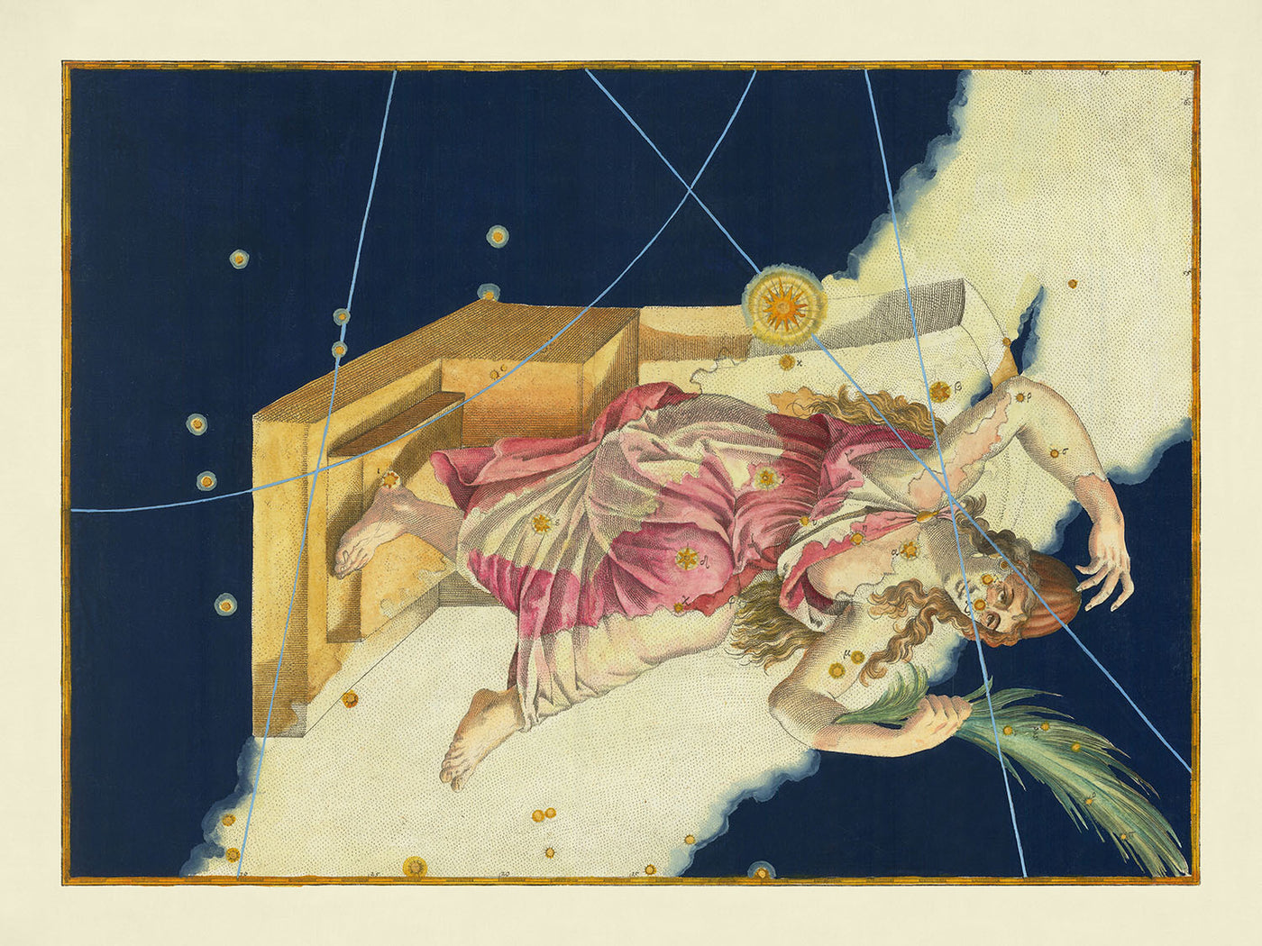 Alter Sternenkarte von Cassiopeia von Johann Bayer, 1603 - Himmlische Sternbildkarte 