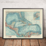 Mapa antiguo de América Central y las Indias Occidentales, 1967: Canal de Panamá, Península de Florida, Mar Caribe e Islas 