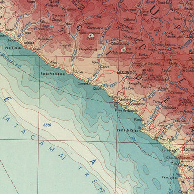 Mapa antiguo de los Andes Centrales, 1967: Andes Centrales, Islas Galápagos, Lima, Perú 