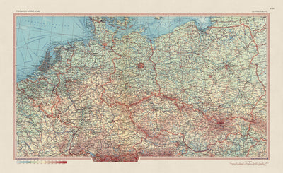 Alte Karte von Mitteleuropa, 1967: Deutschland, Polen, Tschechien, Belgien, Niederlande 