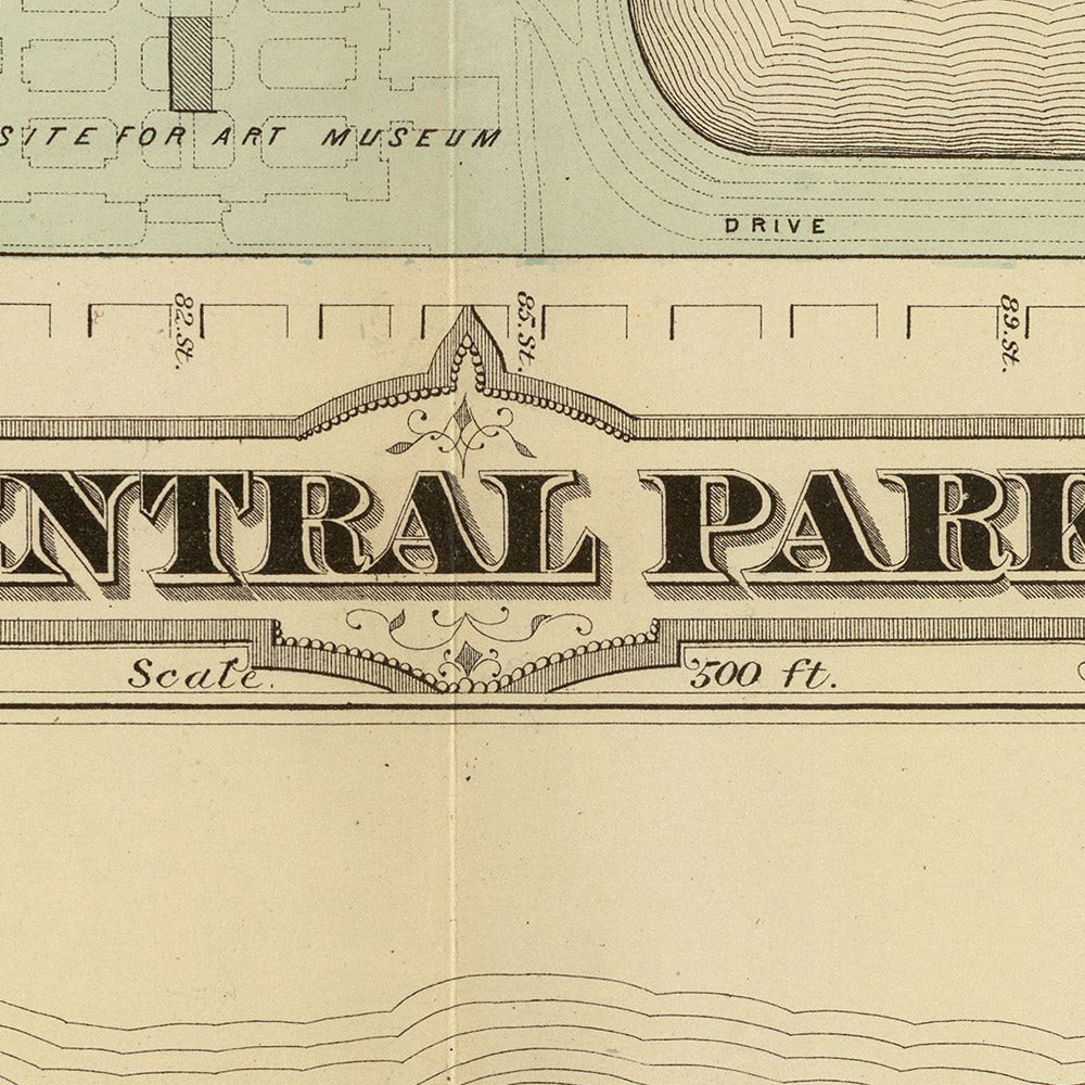 Ancienne carte de Central Park et de l'île Blackwell, NYC par Bromley, 1879 : Le lac, L'étang, Harlem Meer 