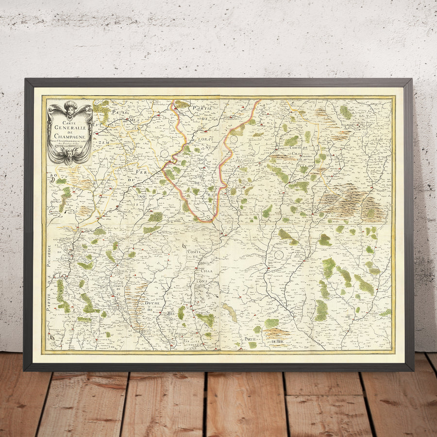 Antica mappa della regione della Champagne, Francia di Christopher Tassin, 1641: Reims, Épernay, Troyes, Châlons-en-Champagne, Vitry-le-François 