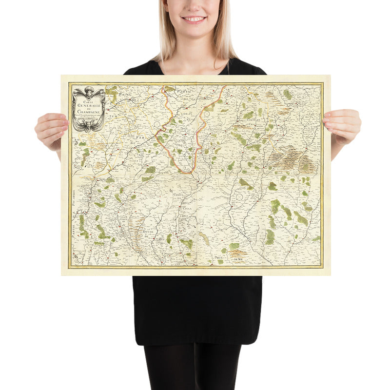 Antica mappa della regione della Champagne, Francia di Christopher Tassin, 1641: Reims, Épernay, Troyes, Châlons-en-Champagne, Vitry-le-François 