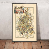 Old Pictorial Map of Champagne by Liozu, 1951: Reims, Troyes, Marne River, Ardennes Forest, Argonne Forest.