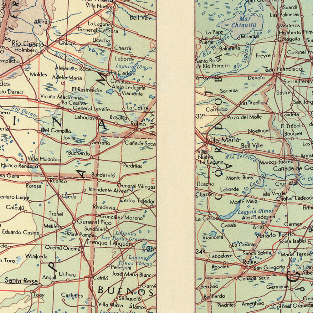 Old Map of Chile, Argentina, and Uruguay, 1967: Santiago, Buenos Aires, Montevideo, Andes, Pampas