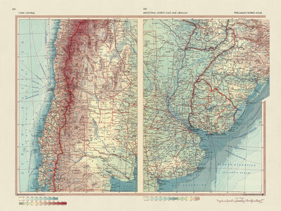 Old Map of Chile, Argentina, and Uruguay, 1967: Santiago, Buenos Aires, Montevideo, Andes, Pampas