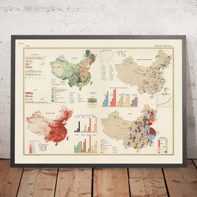Ancienne carte infographique de la Chine, 1967 : Agriculture, Industrie et Commerce 