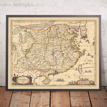 Alte Karte des chinesischen Kaiserreichs von Visscher, 1690: Ostchina, Südchina, Taiwan, Hongkong, Macao 