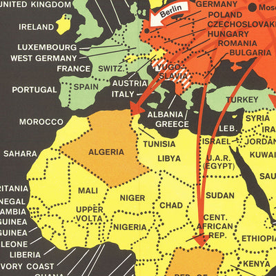 Mapa del viejo mundo de la Guerra Fría por Jessup, 1961: Expansión comunista, Naciones no alineadas, Estilo de propaganda 