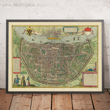 Old Birdseye Map of Cologne by Braun, 1572: Cologne Cathedral, Rhine River, Altstadt, Deutz, Heumarkt
