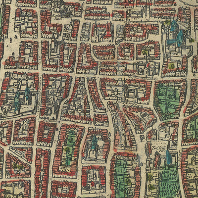 Antigua mapa Birdseye de Colonia por Braun, 1572: Catedral de Colonia, río Rin, Altstadt, Deutz, Heumarkt 