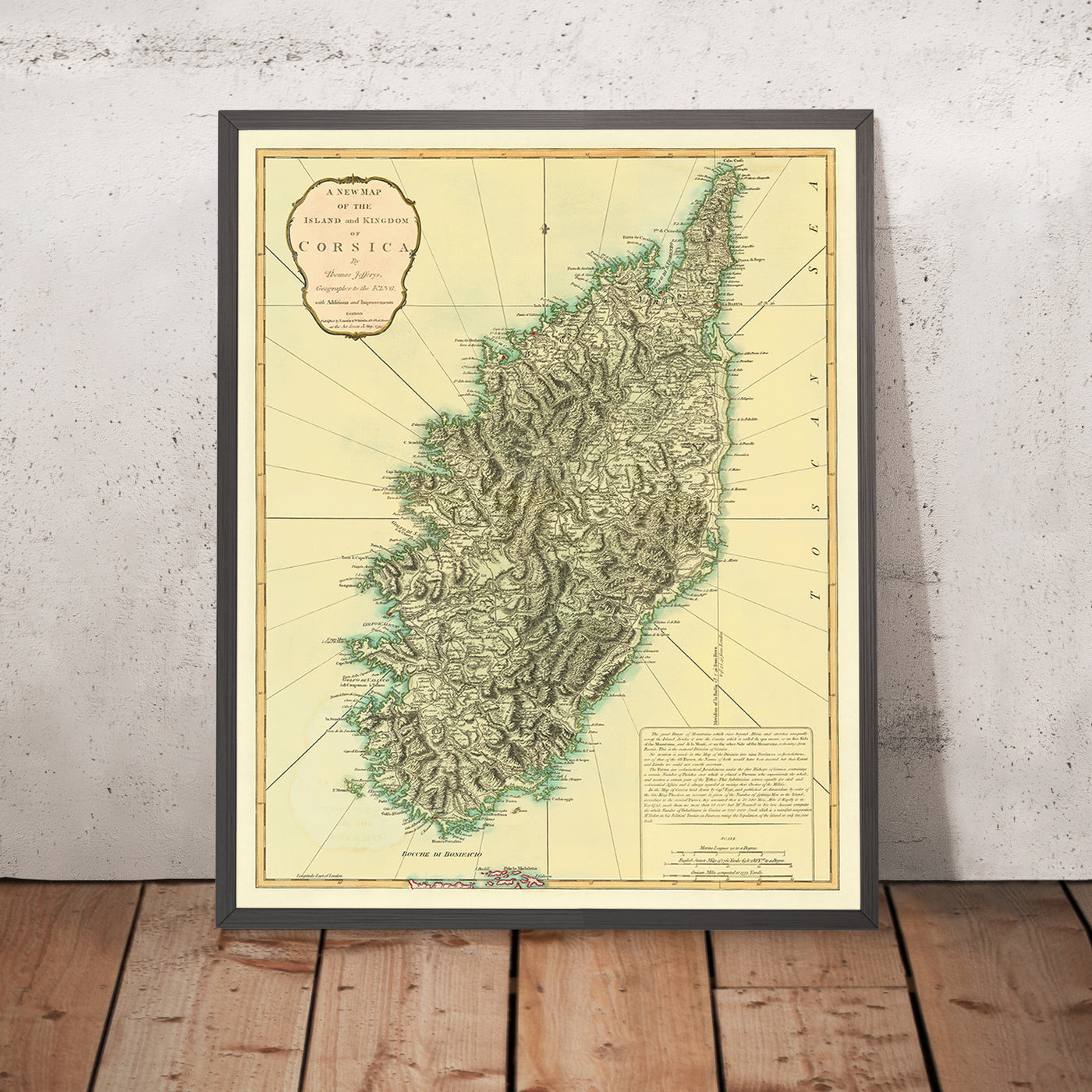 Ancienne carte de la Corse par Laurie & Whittle, 1794 : Topographie, Routes, Rivières, Baies, Ajaccio, Porto-Vecchio, Bastia 