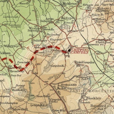 Antigua Mapa del Cotswold Way por Bartholomew y The Unique Maps Co. 