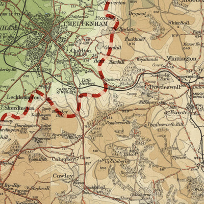 Antigua Mapa del Cotswold Way por Bartholomew y The Unique Maps Co. 