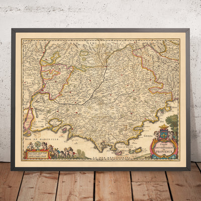 Antiguo mapa de Provenza, Francia por Visscher, 1690: Marsella, Aviñón, Cannes, Niza, Parc national des Calanques