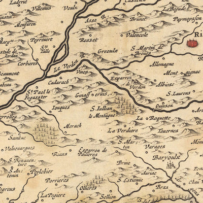 Antiguo mapa de Provenza, Francia por Visscher, 1690: Marsella, Aviñón, Cannes, Niza, Parc national des Calanques