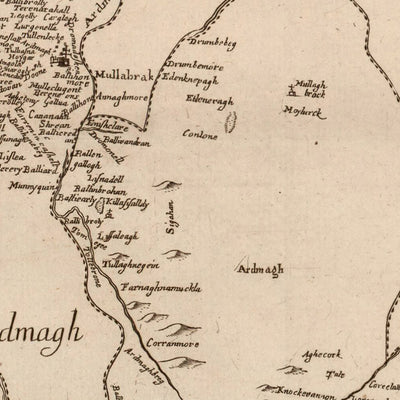 Mapa antiguo del condado de Armagh por Petty, 1685: Armagh, Lough Neagh, Charlemont, Portadown, Lurgan 