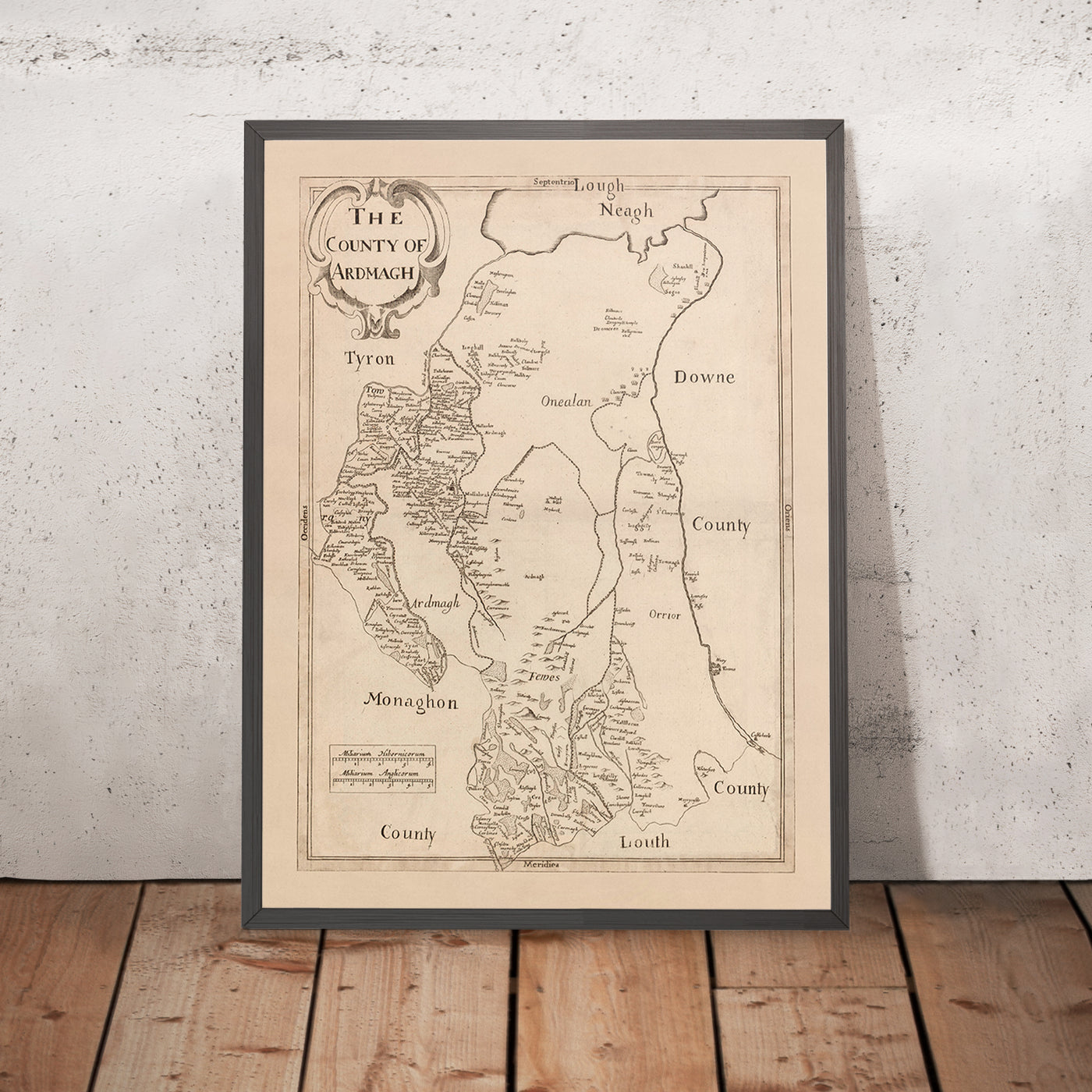 Mapa antiguo del condado de Armagh por Petty, 1685: Armagh, Lough Neagh, Charlemont, Portadown, Lurgan 