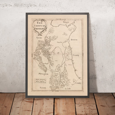 Mapa antiguo del condado de Armagh por Petty, 1685: Armagh, Lough Neagh, Charlemont, Portadown, Lurgan 