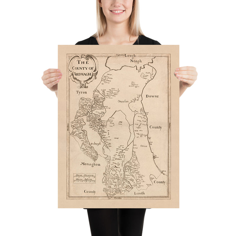 Mapa antiguo del condado de Armagh por Petty, 1685: Armagh, Lough Neagh, Charlemont, Portadown, Lurgan 