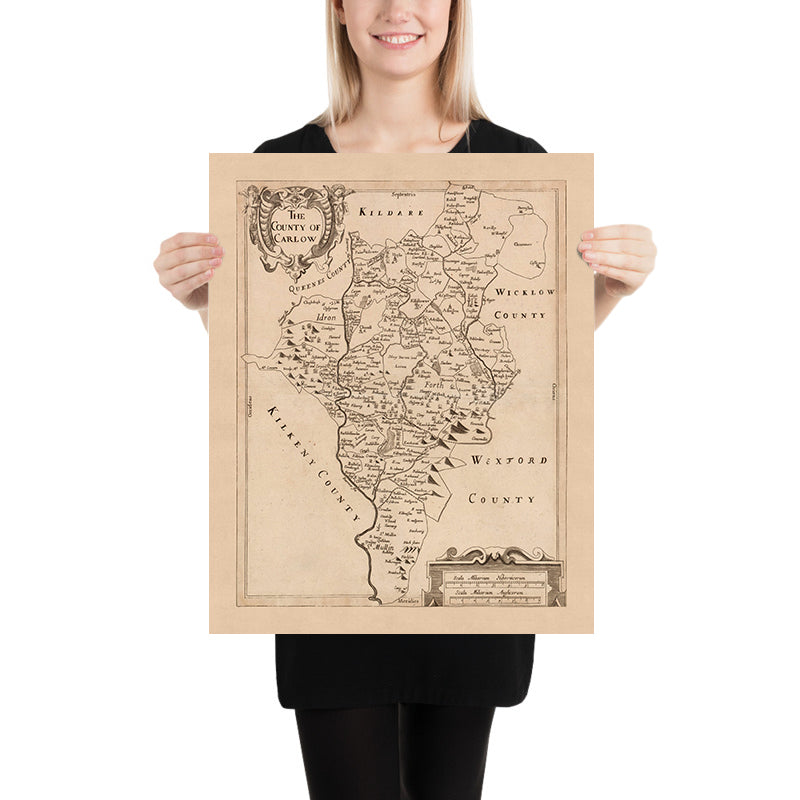 Mappa antica della Contea di Carlow: Petty, 1685: Carlow, Tullow, Leighlinbridge, Hacketstown, Borris 