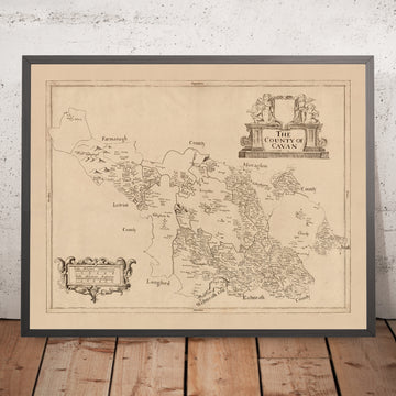 Ancienne carte du comté de Cavan par Petty, 1685 : Cavan, Belturbet, Killeshandra, Virginie, Cootehill