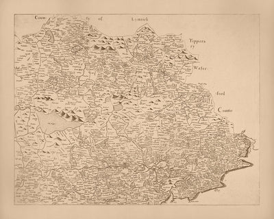 Alte Karte des County Cork von Petty, 1685: Kinsale, Bandon, Clonakilty, Bantry, Skibbereen 