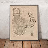 Alte Karte des County Down von Petty, 1685: Bangor, Donaghadee, Hillsborough, Mourne Mountains, Tollymore 