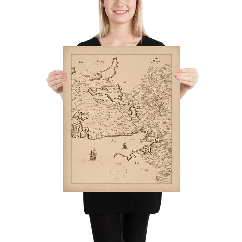 Alte Karte des County Galway, 1685: Galway, Connemara, Lough Corrib, Kylemore Abbey, Aran-Inseln 