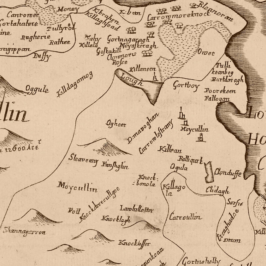 Alte Karte des County Galway, 1685: Galway, Connemara, Lough Corrib, Kylemore Abbey, Aran-Inseln 