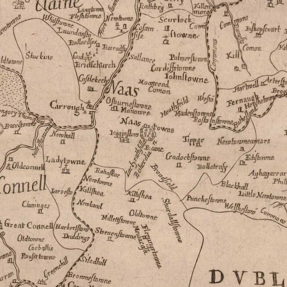 Old Map of County Kildare by Petty, 1685: Kildare, Naas, Maynooth, Castledermot, Monasterevan
