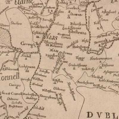 Old Map of County Kildare by Petty, 1685: Kildare, Naas, Maynooth, Castledermot, Monasterevan