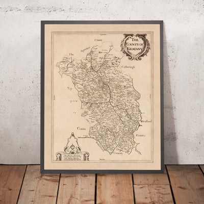 Alte Karte des County Kilkenny von Petty, 1685: Kilkenny, Callan, Thomastown, Jerpoint Abbey, Black Castle 