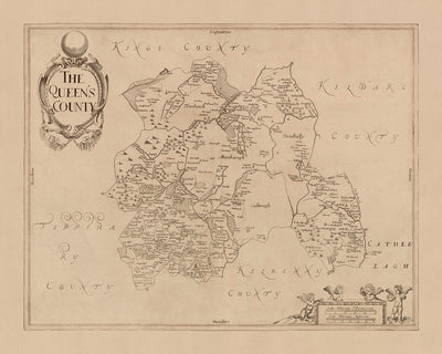 Ancienne carte du comté de Laois par Petty, 1685 : Abbeyleix, Athy, Castlecomer, Durrow, Mountmellick
