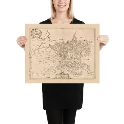 Ancienne carte du comté de Limerick par Petty, 1685 : Limerick, Newcastle West, Rathkeale, le château du roi Jean, le château de Desmond