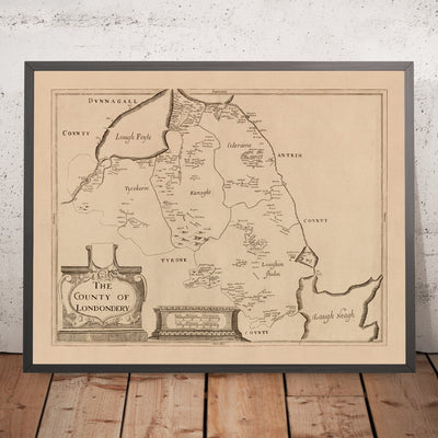 Mapa antiguo del Condado de Londonderry por Petty, 1685: Ballymoney, Portrush, Coleraine, Limavady, Downhill Demesne, Valle de Roe 
