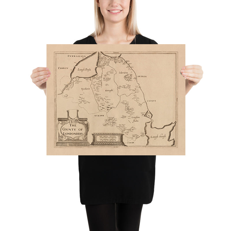 Mapa antiguo del Condado de Londonderry por Petty, 1685: Ballymoney, Portrush, Coleraine, Limavady, Downhill Demesne, Valle de Roe 