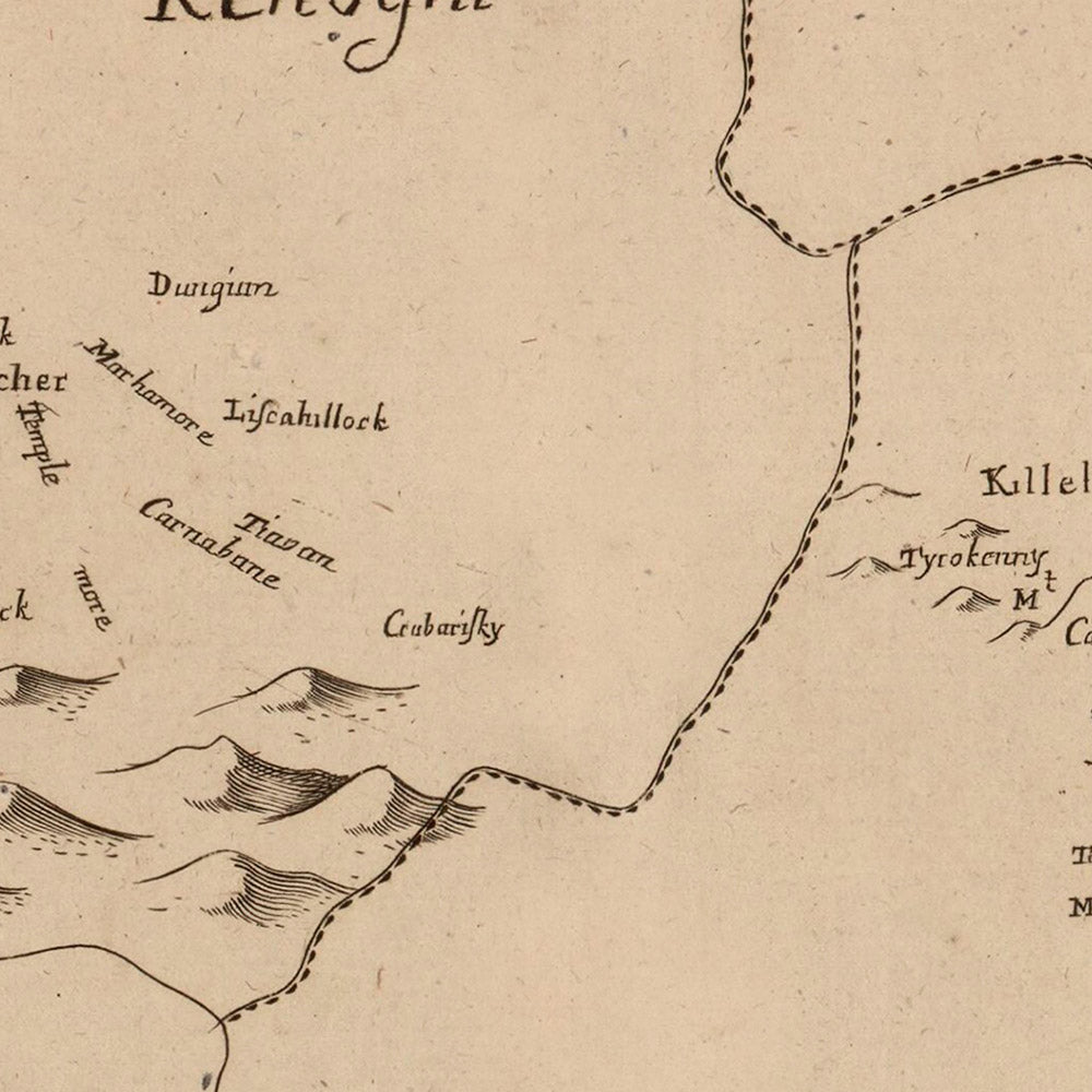 Mapa antiguo del Condado de Londonderry por Petty, 1685: Ballymoney, Portrush, Coleraine, Limavady, Downhill Demesne, Valle de Roe 