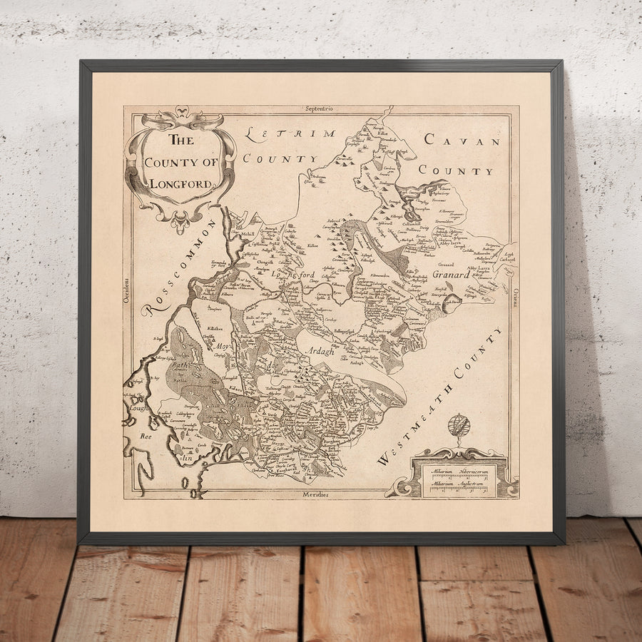 Mapa antiguo del condado de Longford por Petty, 1685: Kenagh, Lanesborough, Ballymahon, Edgeworthstown, Abbeyshrule 