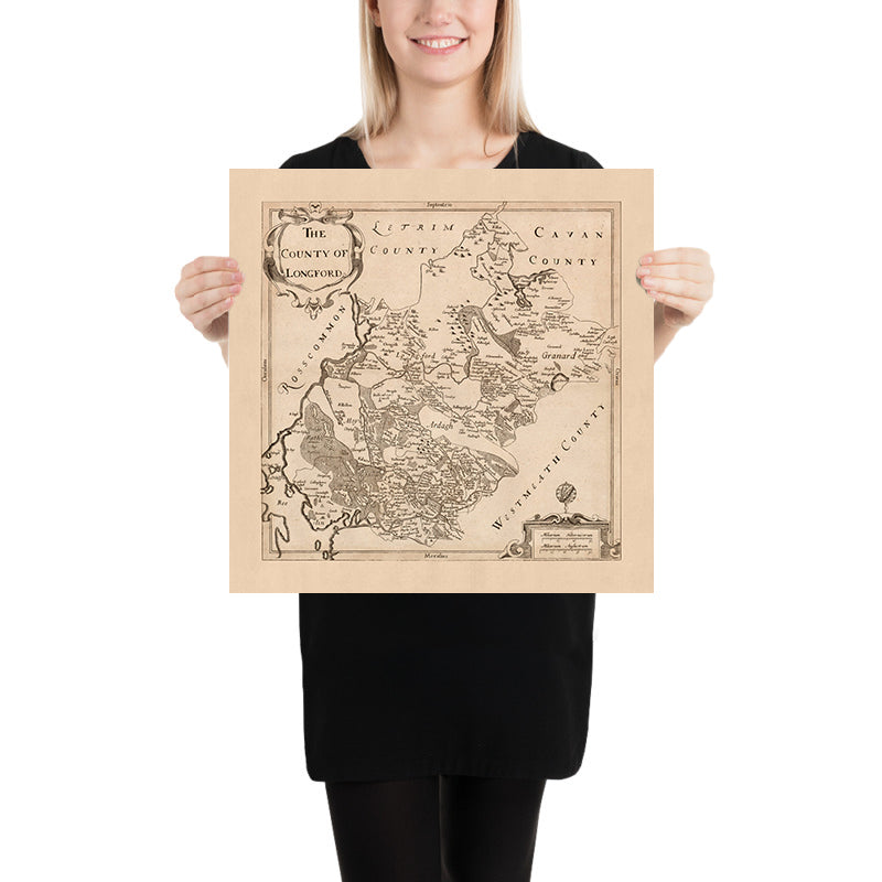 Mapa antiguo del condado de Longford por Petty, 1685: Kenagh, Lanesborough, Ballymahon, Edgeworthstown, Abbeyshrule 