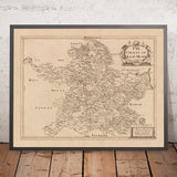 Antigua mapa del condado de Meath (Meath del Este) por Petty, 1685: Trim, Navan, Kells, Ashbourne, Drogheda, Skerries 