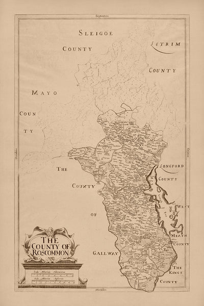 Old Map of County Roscommon by Petty, 1685: Athlone, Boyle, Strokestown, Ballinlough, Tulsk
