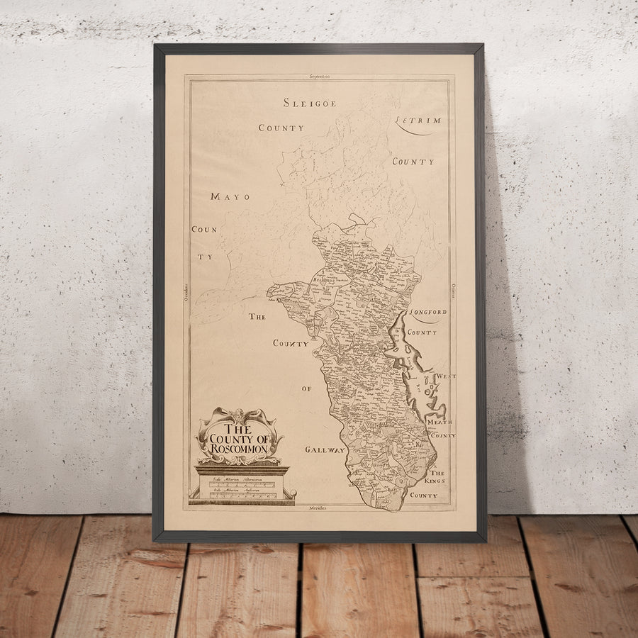 Old Map of County Roscommon by Petty, 1685: Athlone, Boyle, Strokestown, Ballinlough, Tulsk