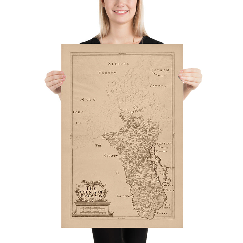Old Map of County Roscommon by Petty, 1685: Athlone, Boyle, Strokestown, Ballinlough, Tulsk