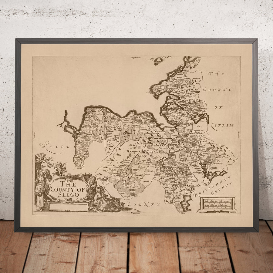 Mappa antica della contea di Sligo di Petty, 1685: Boyle, Knocknarea, Lough Gill, Benbulben, Monti Ox 