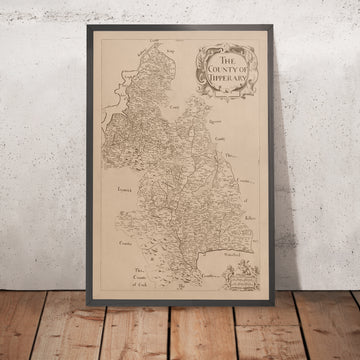Mappa antica della contea di Tipperary di Petty, 1685: Cashel, Clonmel, Fethard, Nenagh, Roscrea 