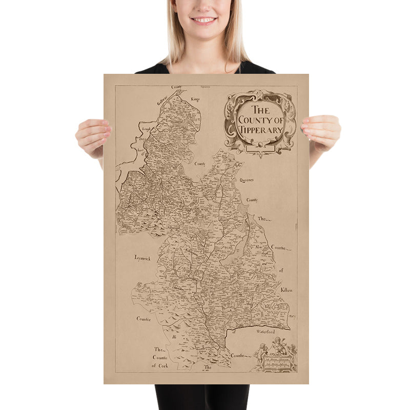 Alte Karte des County Tipperary von Petty, 1685: Cashel, Clonmel, Fethard, Nenagh, Roscrea 