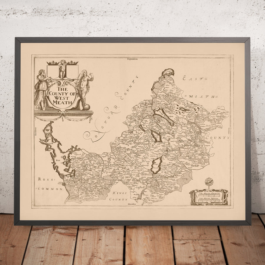 Mappa antica della Contea di Westmeath di Petty, 1685: Athlone, Mullingar, Delvin, Kinnegad, Moate 